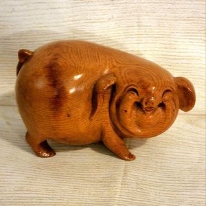 Carved Wood Pig Figurine Collectable